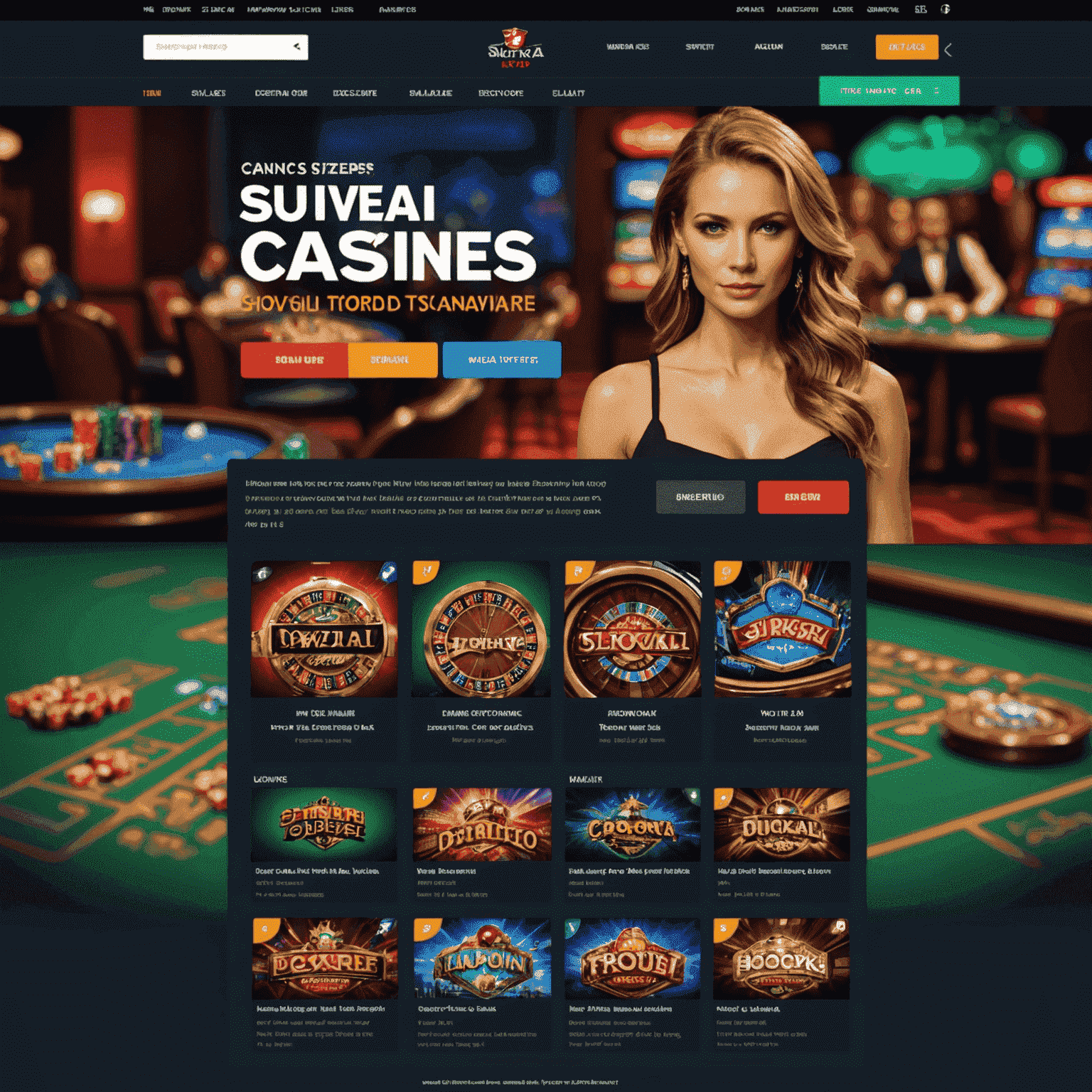 SlovakPlay Casino interface showcasing a modern, sleek design with a collection of popular casino games tailored for Slovak players. The image displays a welcoming homepage with easy navigation, featuring slots, table games, and live dealer options.