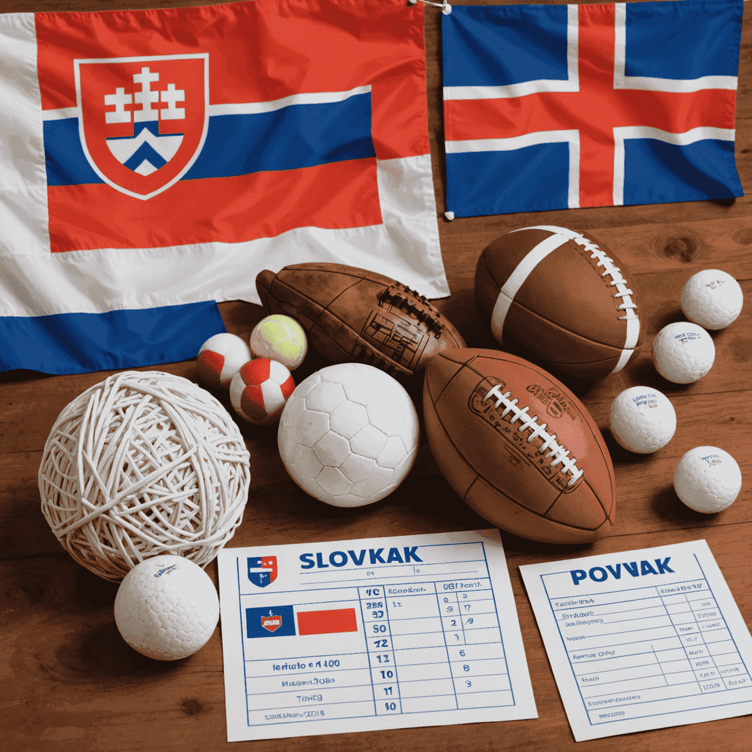 A collage of popular Slovak sports including ice hockey, football, and tennis, with betting slips and a Slovak flag in the background